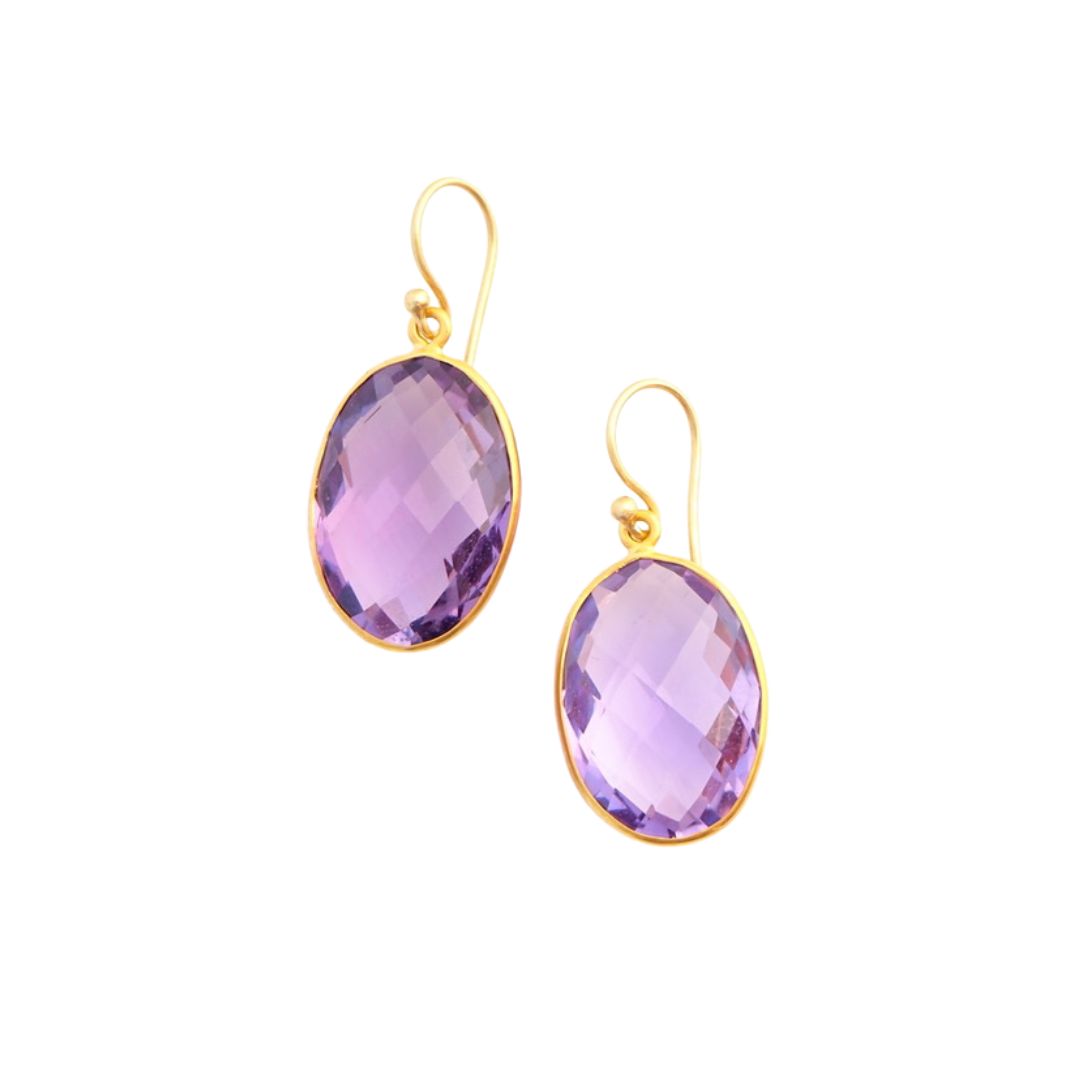 Amethyst Medium Oval Earrings in Yellow Gold