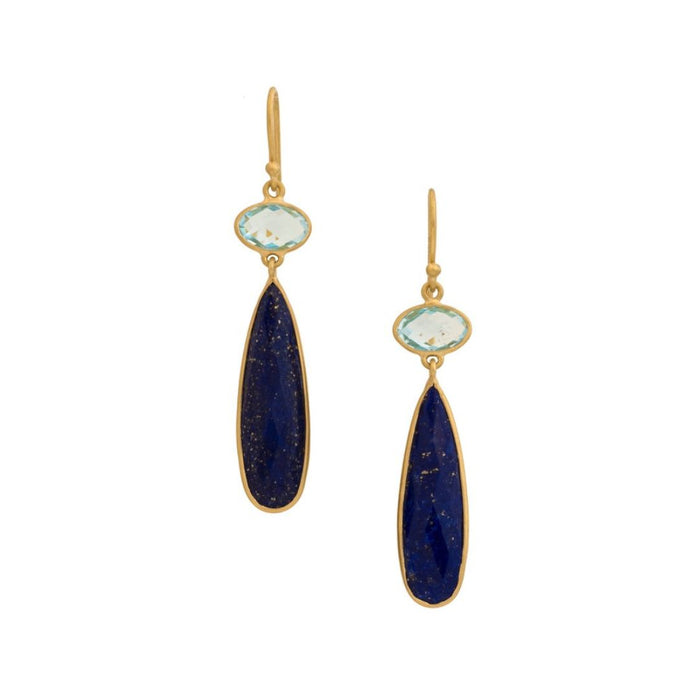 Blue Topaz & Lapis Classic Drop Earrings in Yellow Gold