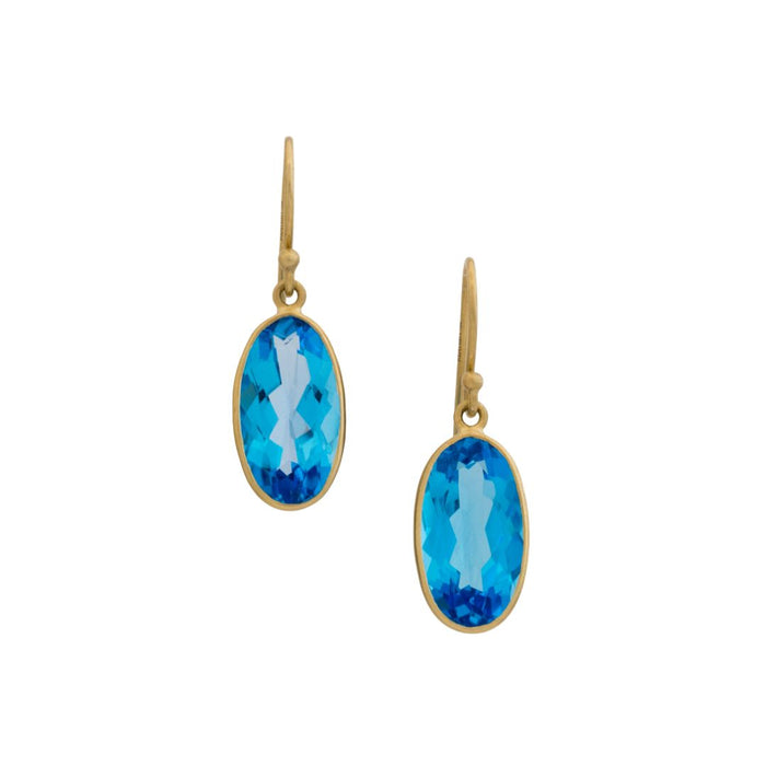 Swiss Blue Topaz Medium Ellipse Earrings in Yellow Gold