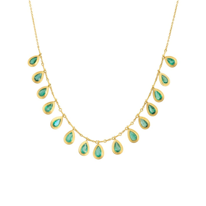 Emerald Teardrop Demi Fringe Necklace in Yellow Gold