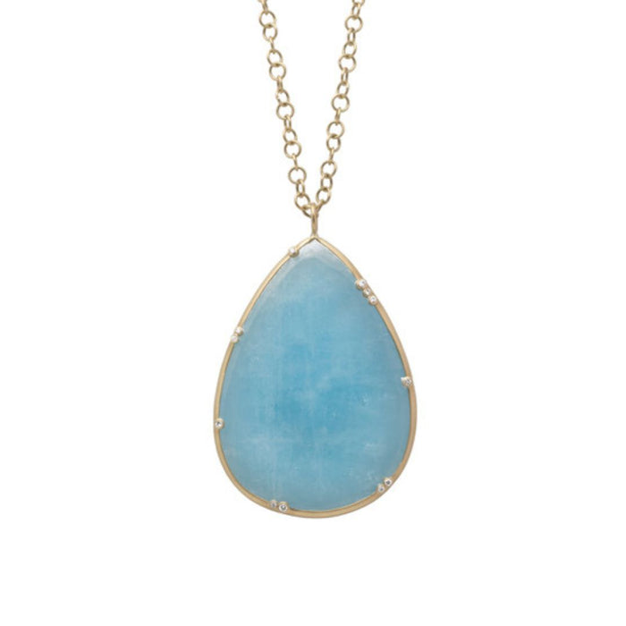 Rustic Aquamarine Pendant Necklace in Yellow Gold