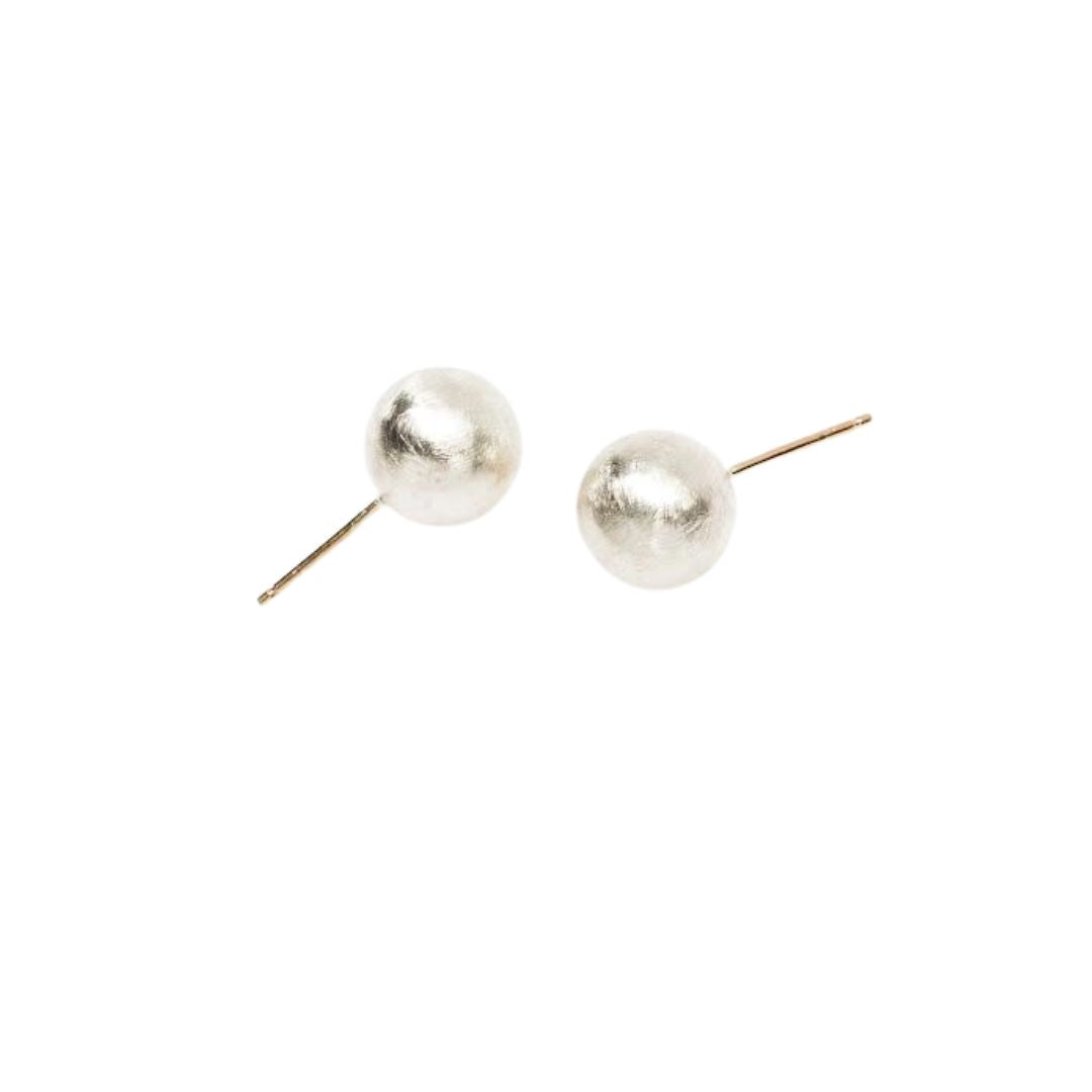 Pearl Post Earrings in Sterling Silver and Yellow Gold