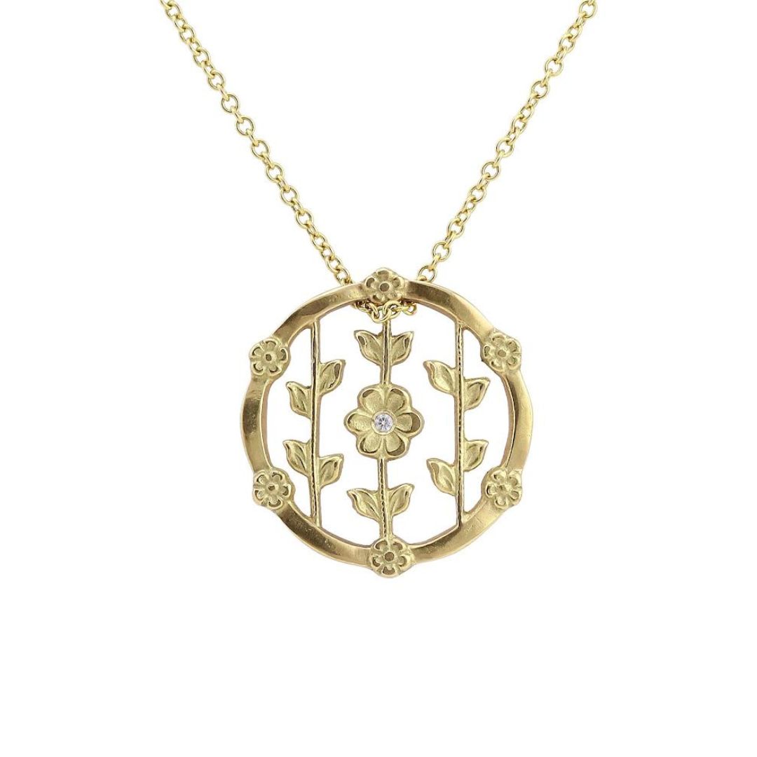 Isabel Open Work Floral Diamond Pendant in Yellow Gold