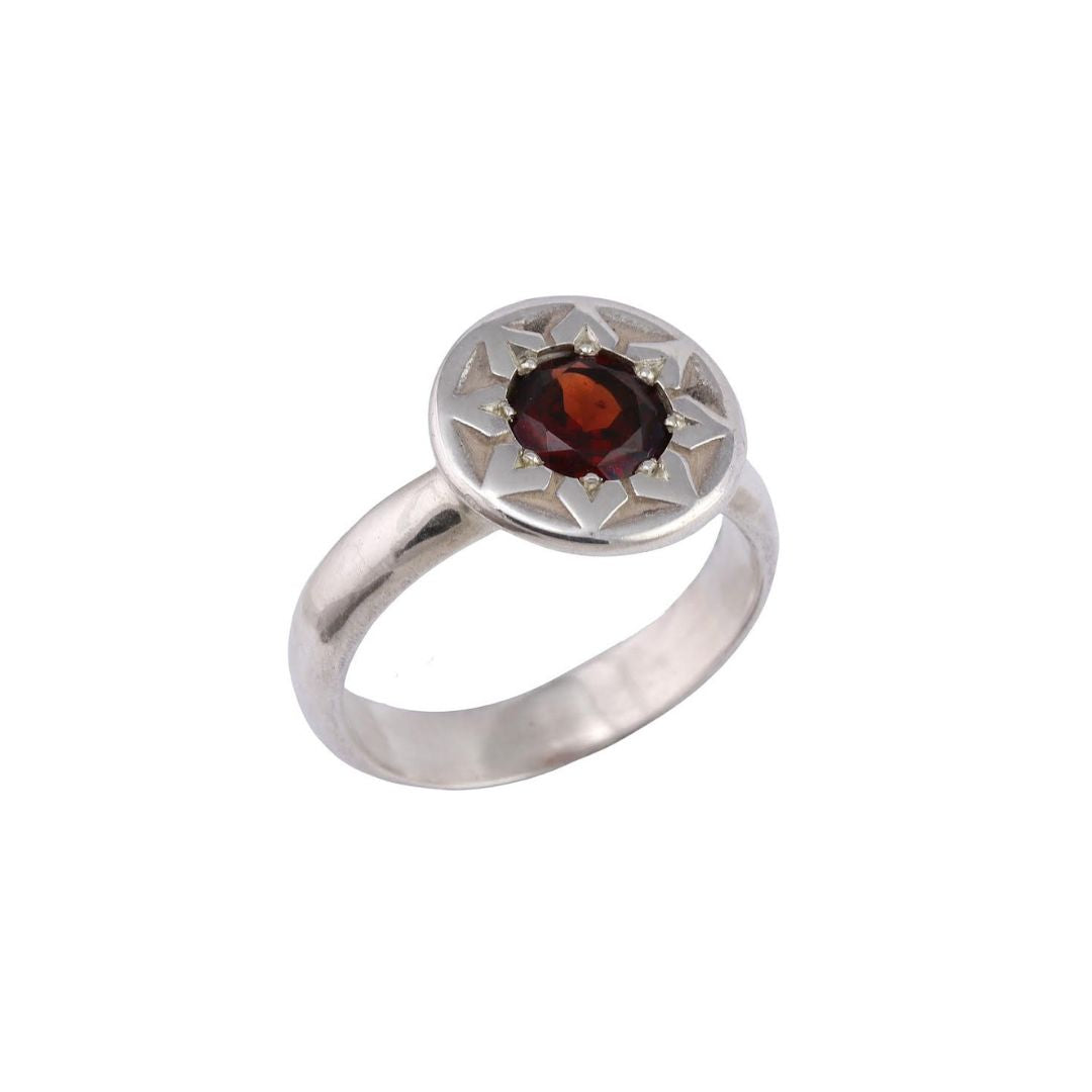 Ancient Flower Garnet Ring in Sterling Silver