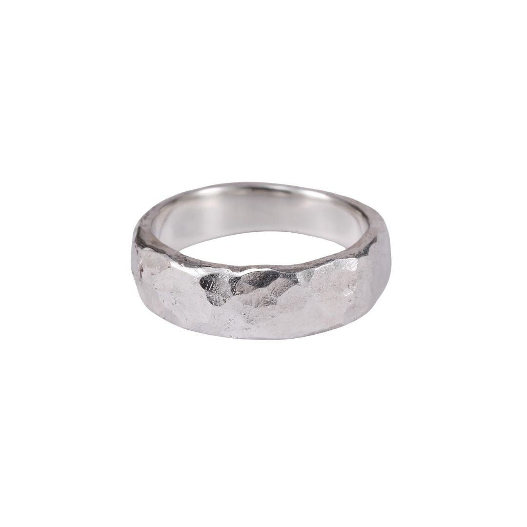 Wide Hammered Band in Sterling Silver