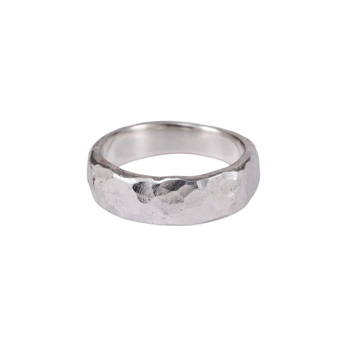 Wide Hammered Band in Sterling Silver