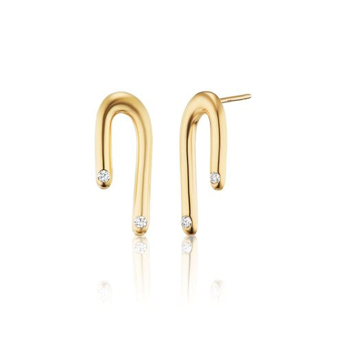 Slim Curve Diamond Earrings in Yellow Gold