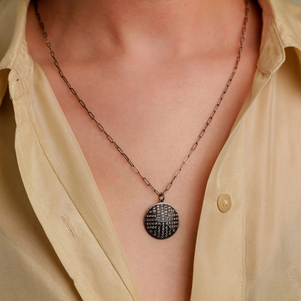 Small Stella Rose Cut Diamond Necklace in Blackened Gold