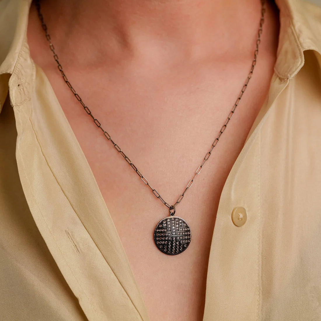 Small Stella Rose Cut Diamond Necklace in Blackened Gold