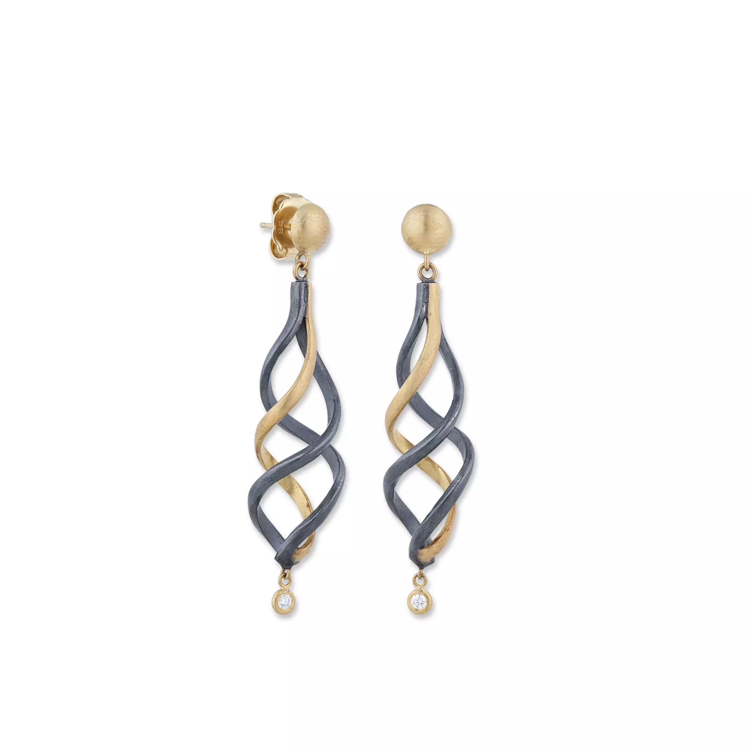 Twirl Earrings in Oxidized Sterling Silver and Yellow Gold