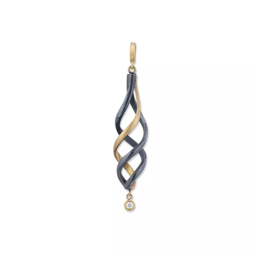 Twirl Pendant Necklace in Oxidized Sterling Silver and Yellow Gold