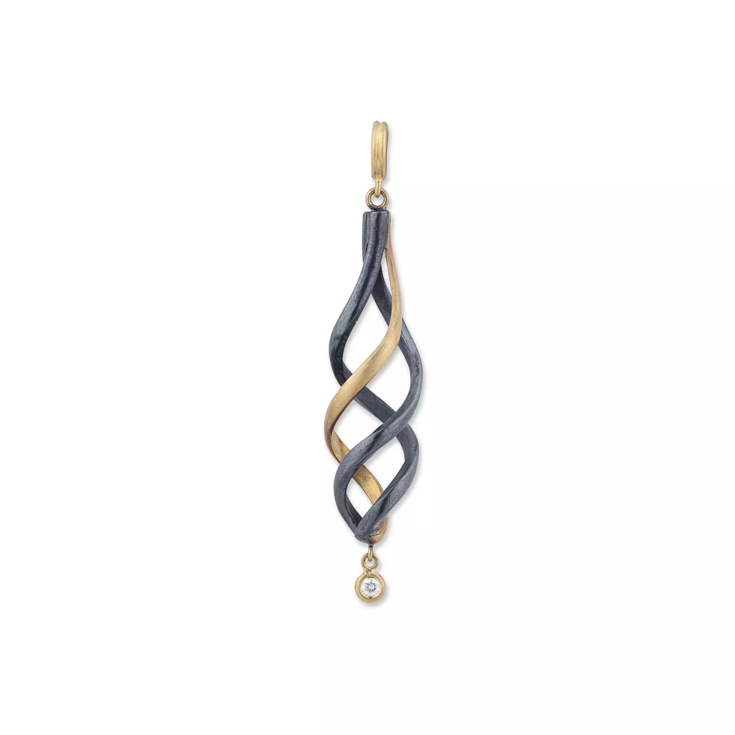 Twirl Pendant Necklace in Oxidized Sterling Silver and Yellow Gold
