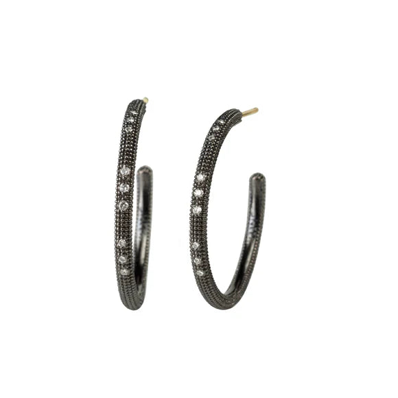 Theda Hoop Earrings in Black Rhodium Sterling Silver and Yellow Gold