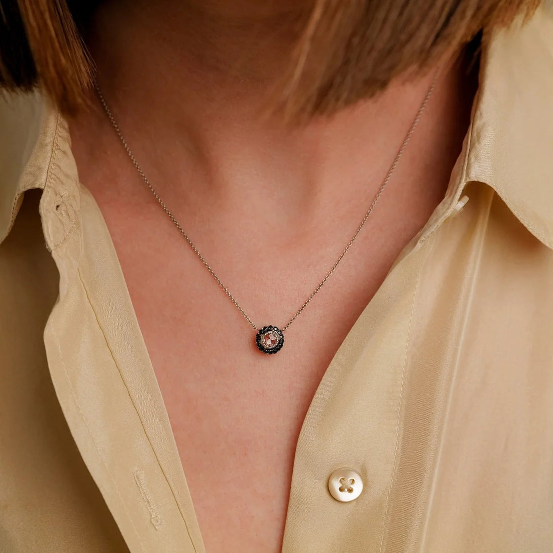 True Romance Black Diamond Necklace in White Gold