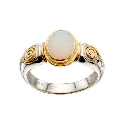 Opal Two-Tone Ring in Sterling Silver and Yellow Gold