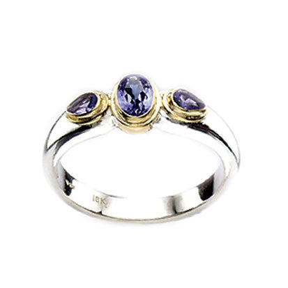 Tanzanite Ring in Sterling Silver and Yellow Gold