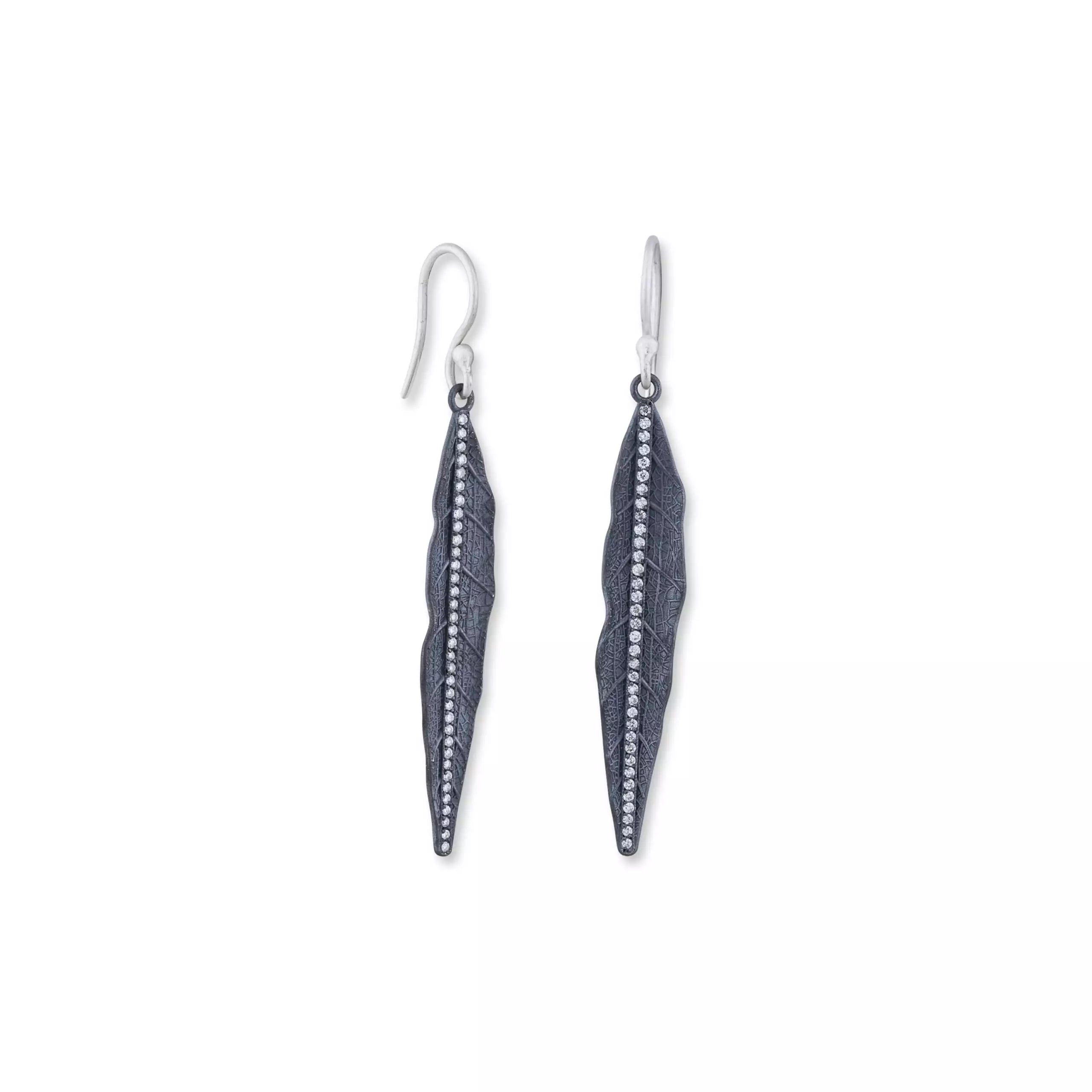 Willow Diamond Leaf Earrings in Oxidized Sterling Silver