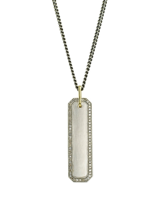 Wyatt Bar Pendant with Champagne Diamond Halo in Sterling Silver