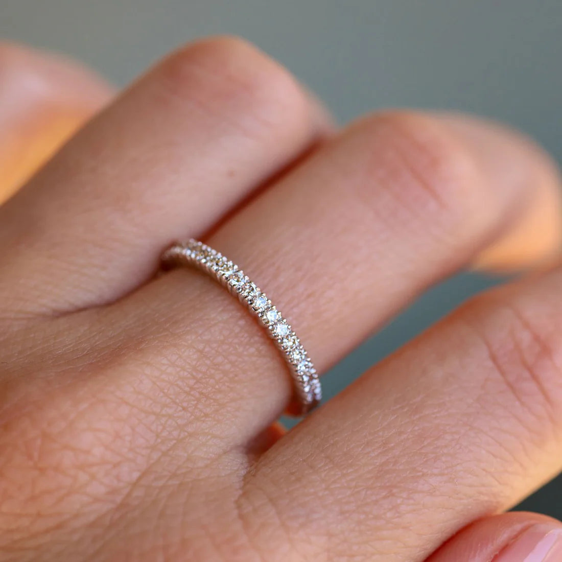 Prong White Diamond Band in Blackened Gold