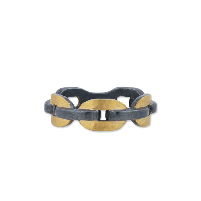 Chill Link Ring in Yellow Gold and Oxidized Sterling Silver
