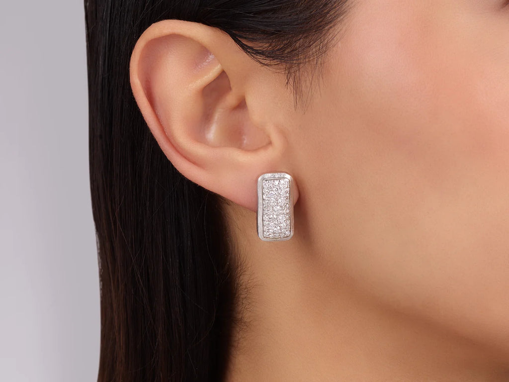 Pointelle Couture Silver Diamond Clip Post Stud Earrings