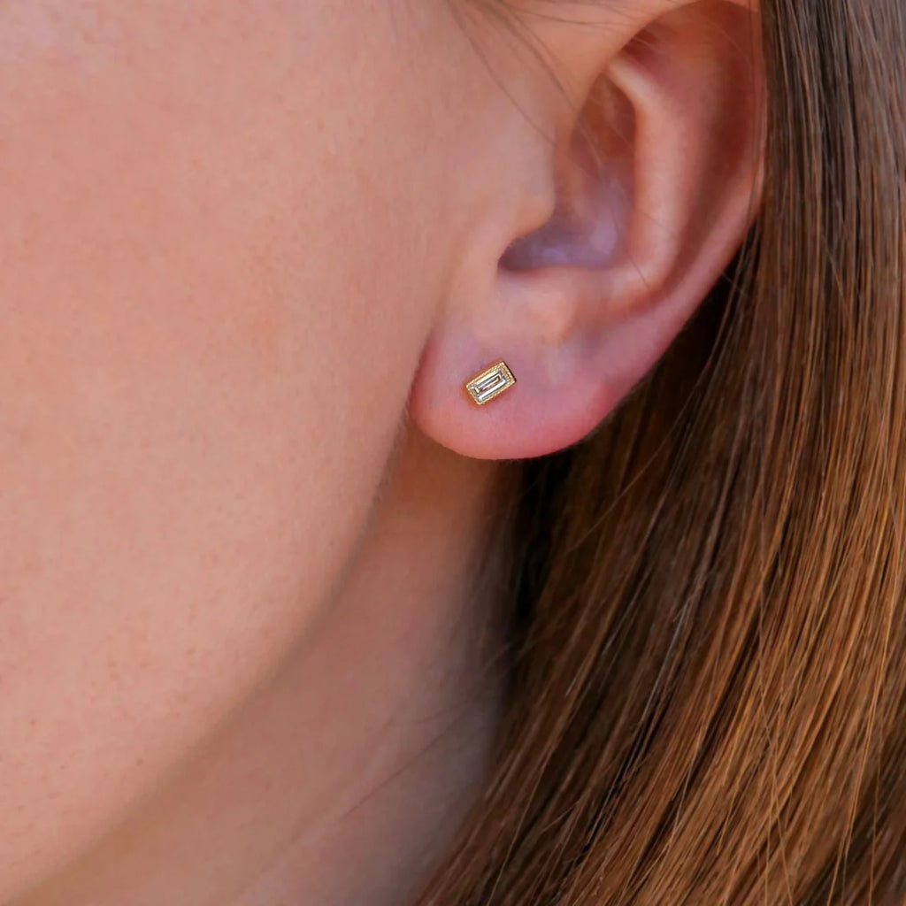 Petit Baguette Diamond Studs in Yellow Gold