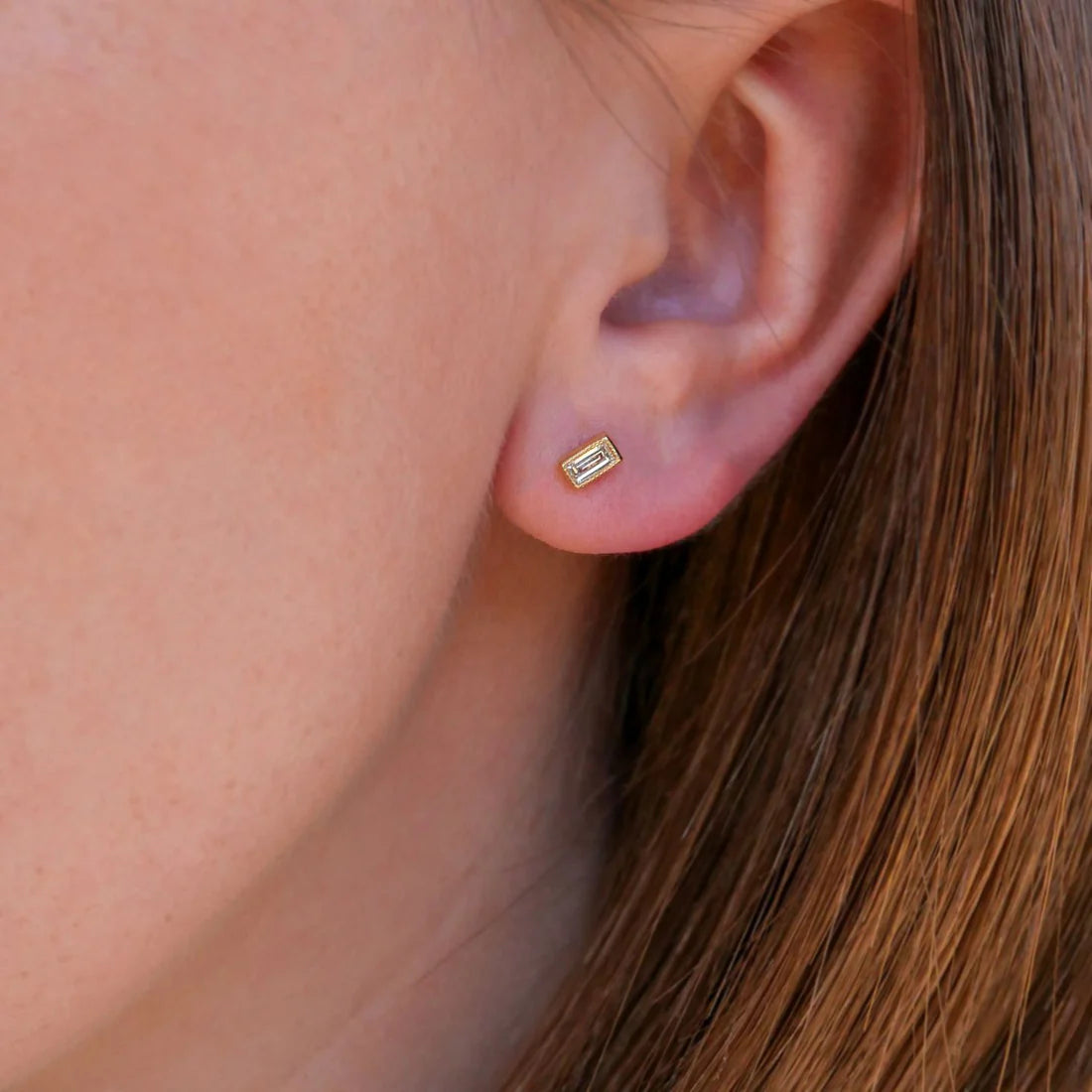 Petit Baguette Diamond Studs in Rose Gold