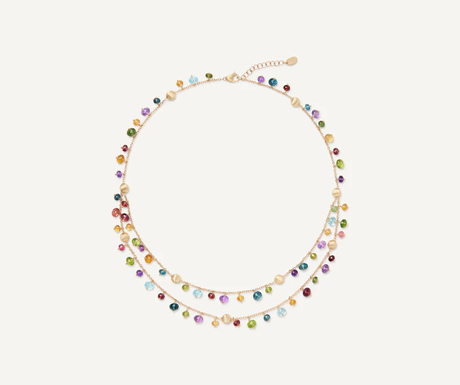 Africa 2-Strand Mixed Gemstone Necklace in Yellow Gold