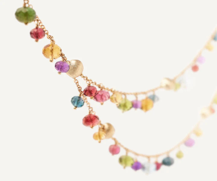 Africa Gemstone Two Strand Necklace in Yellow Gold