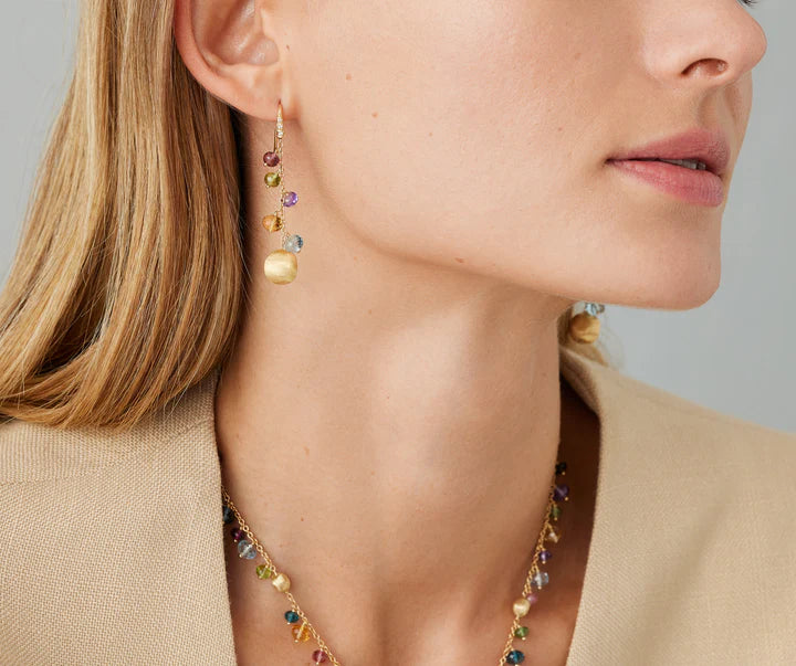 Africa Mixed Gemstone Earrings in Yellow Gold