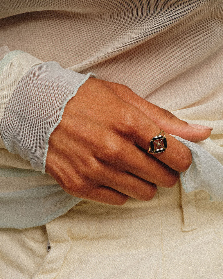 Astra Black Spinel Journey Ring in Yellow Gold