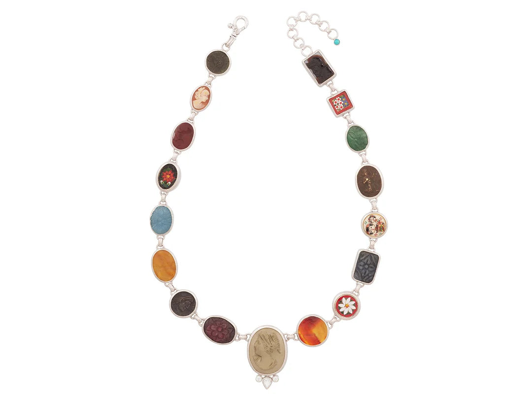 Antiquities One-of-a-Kind Couture Silver Mixed Artifacts & Gemstones Rivière Link Necklace