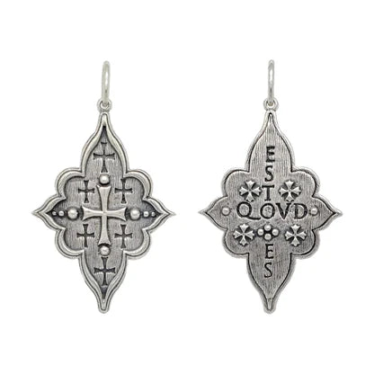 Elongated 4 Point Latin Multi Cross Charm in Oxidized Sterling Silver