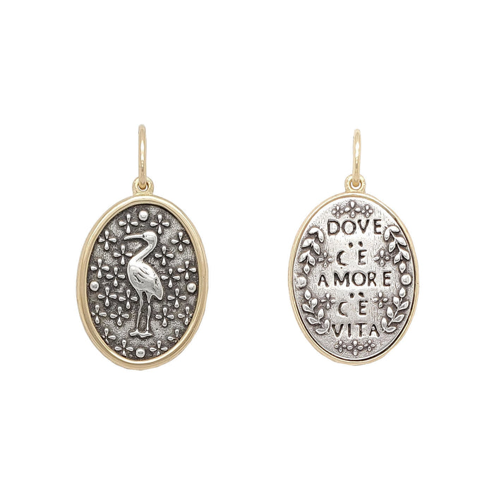 Oval Ibis Charm in Yellow Gold and Silver
