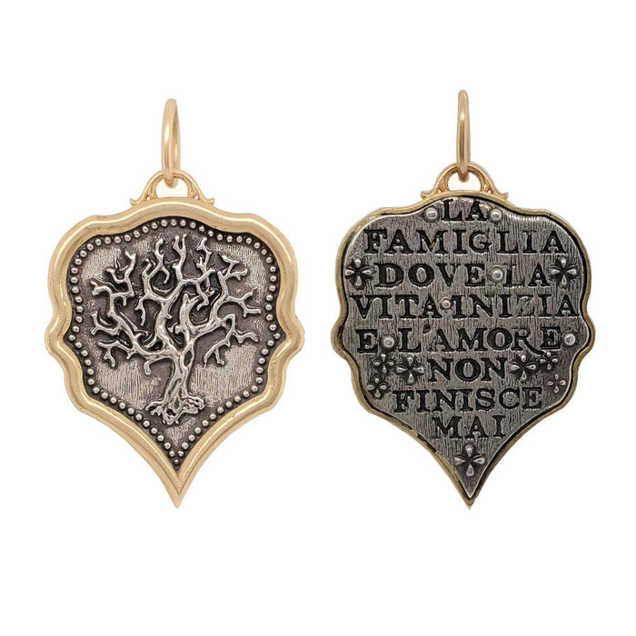 Ornate Pointy Tree of Life Charm in Gold and Siler