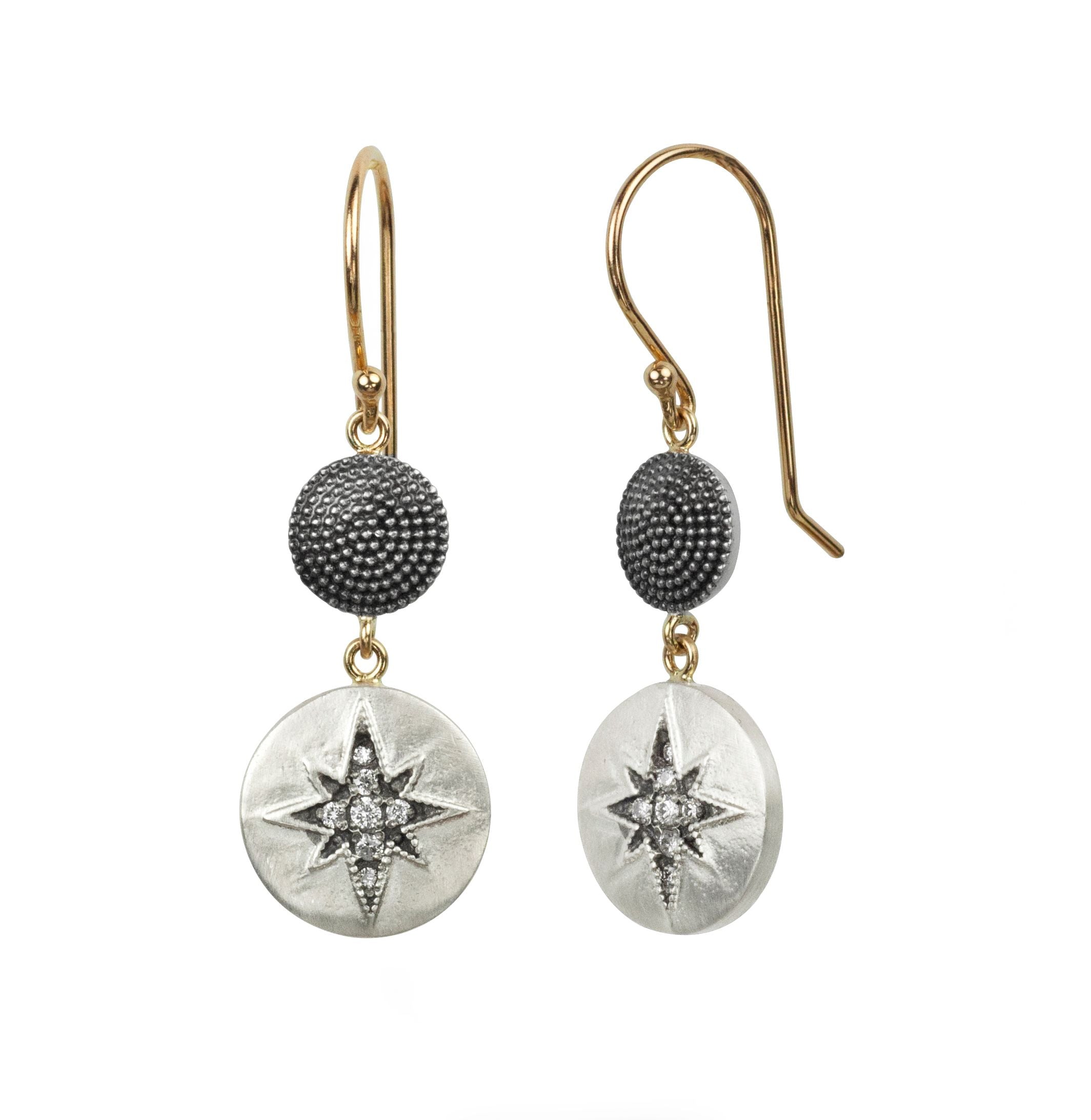 Rigel Earrings in Vintage Finish Sterling Silver and Rose Gold