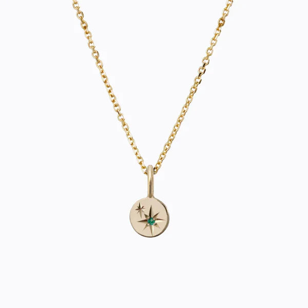 Moon Phase May Birthstone Pendant Necklace in Yellow Gold