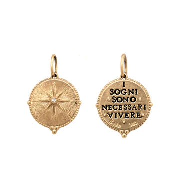 Large Round North Star Charm in Yellow Gold