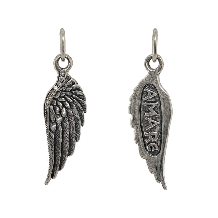 Diamond Large Feathered Wing Charm in Sterling Silver