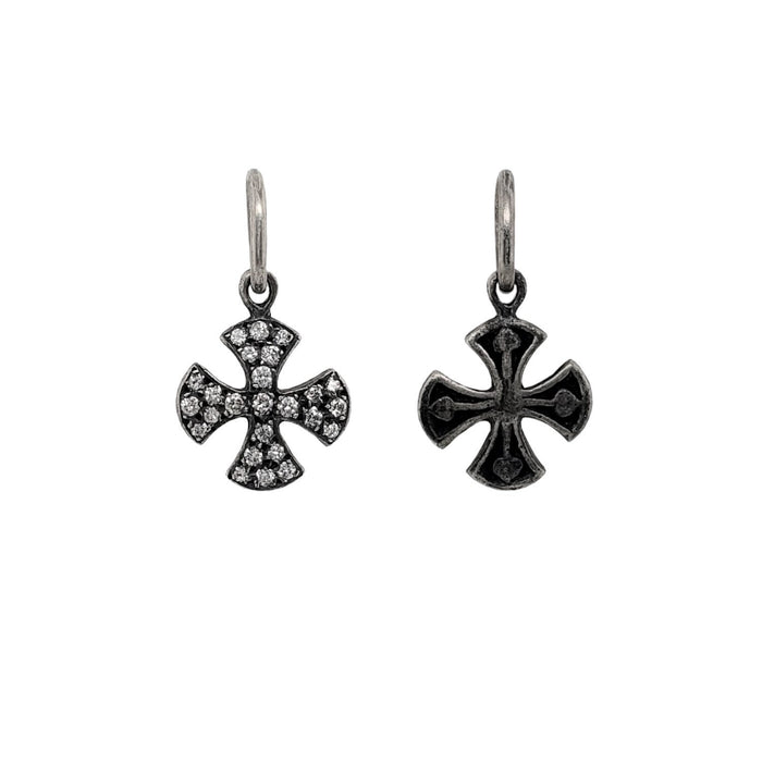 Pave Diamond Flared Maltese Cross Charm in Silver