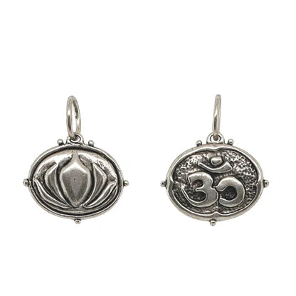 Lotus + OM Diamond Charm in Sterling Silver