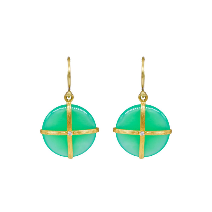 Chrysoprase Large Round Wrap Earrings in Yellow Gold