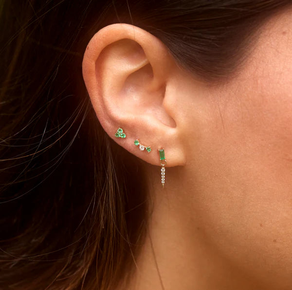 Emerald Diamond Drop Earrings in Yellow Gold
