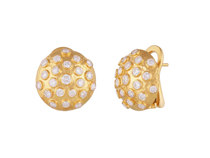 Pointelle Diamond Clip Stud Earrings in Yellow Gold