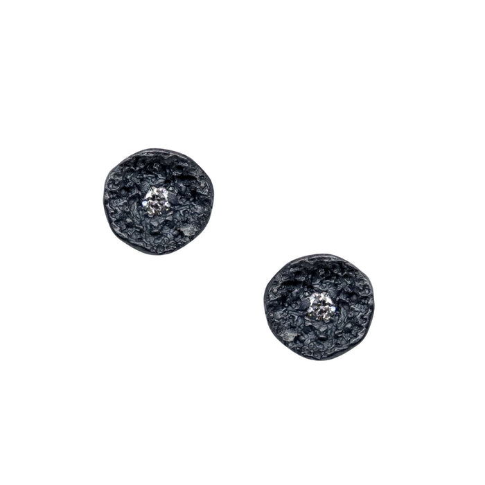 Lava Shell Diamond Studs in Oxidized Sterling Silver