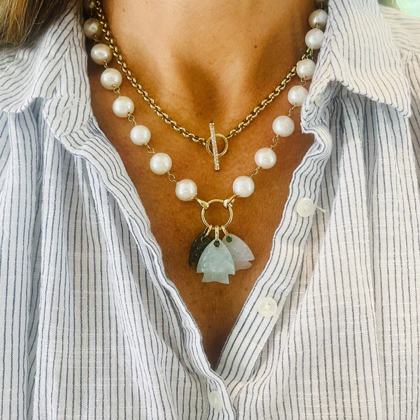 White Onyx Fish Pendant in Yellow Gold