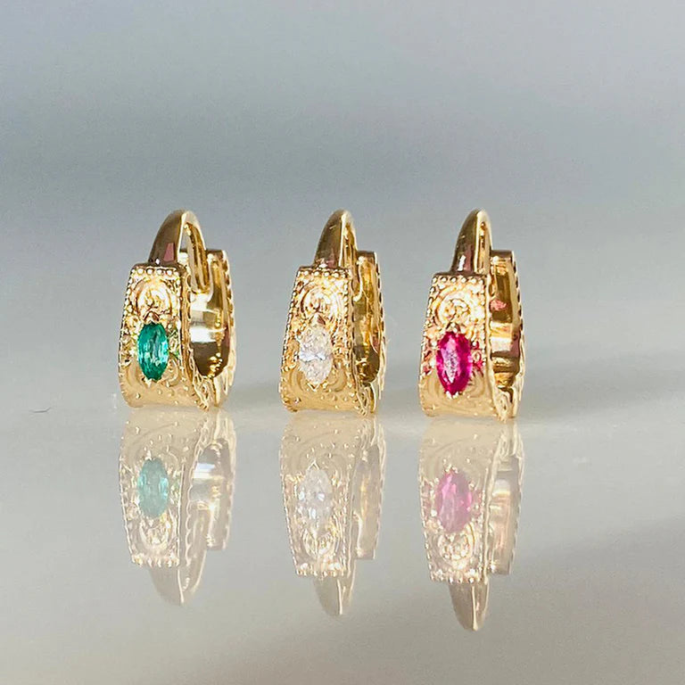 Dala Textured Emerald Huggies in Yellow Gold