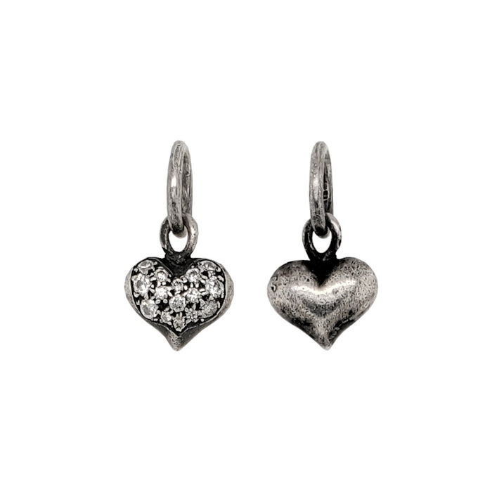 Baby Puff Pave Diamond Heart Charm in Silver