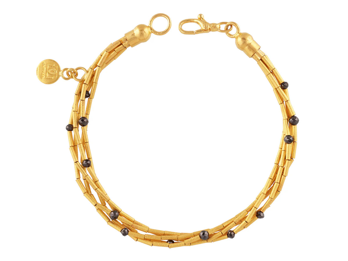 Rain Black Diamond Beaded Bracelet in Yellow Gold