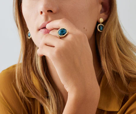 Jaipur London Blue Topaz Cocktail Ring in Yellow Gold